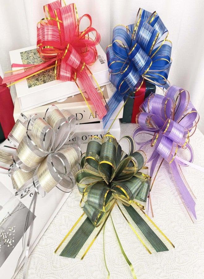 CHANGZHONG 4pcs Red Striped Pull Bow Ribbon for Flowers Christmas Wedding Gift Basket Valentine's Day Gift Packaging Accessories Holiday Decorations Gift Packaging Accessories Baby Shower Pull Bows - Image 5